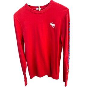 Vintage Abercrombie & Fitch Red Long Sleeve Muscle Fit Shirt M Embrodered Logo